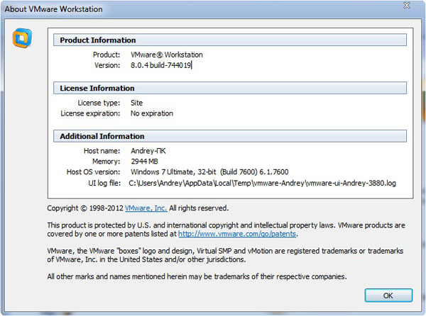 VMware Workstation 8.0.4 Build 744019
