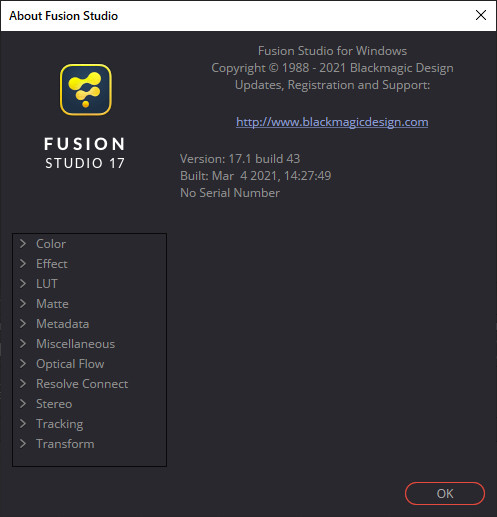 Blackmagic Design Fusion Studio 17.1 Build 43