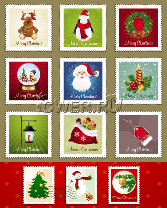 Christmas Stamps Vector Collection