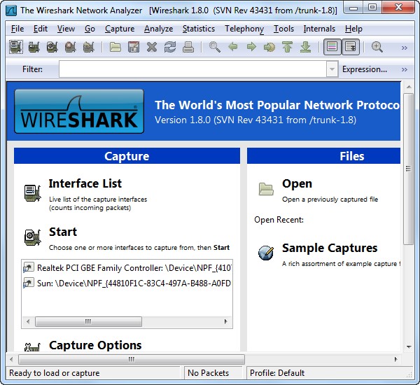 wireshark portable no interfaces found