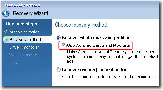 acronis restore to different hardware